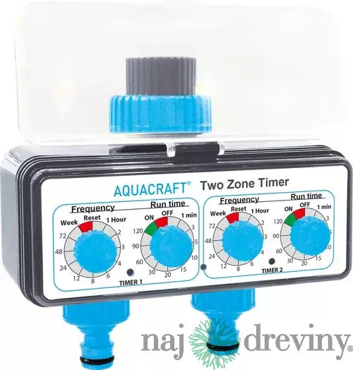 Časovač AQUACRAFT® 290160, 3/4“, mechanický, 2-way, rozbočovač, záhradný, na hadicu, 2xAA
