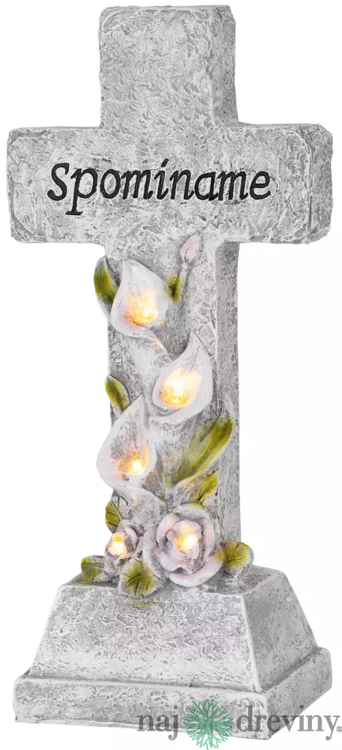 Dekorácia MagicHome, Kríž, LED, polyresin, na hrob, solar, 15x9,5x32 cm