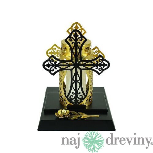 Dekorácia MagicHome, Kríž so sviečkou, IP44, na hrob, solar, 17x15x19 cm