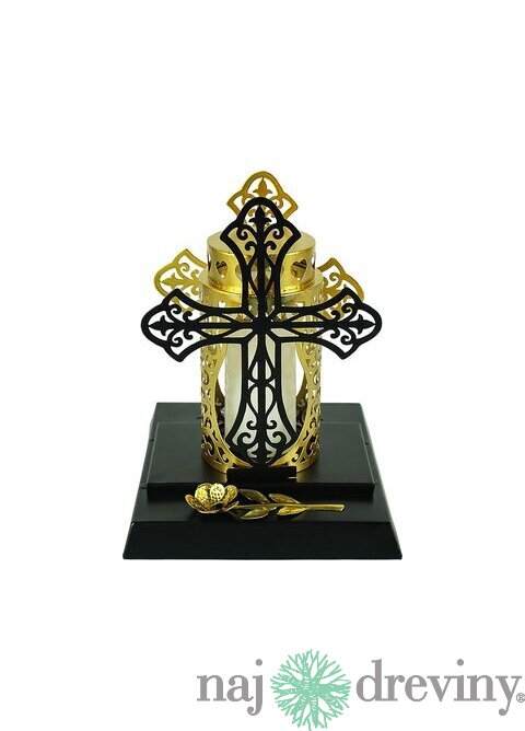 Dekorácia MagicHome, Kríž so sviečkou, IP44, na hrob, solar, 17x15x19 cm