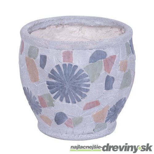 Dekorácia MagicHome, Kvetináč s mozaikou, sivý, keramika, 27,5x27,5x25 cm