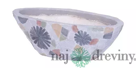 Dekorácia MagicHome, Kvetináč s mozaikou, sivý, široký, keramika, 40,5x19x14 cm