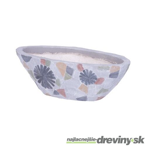 Dekorácia MagicHome, Kvetináč s mozaikou, sivý, široký, keramika, 40,5x19x14 cm