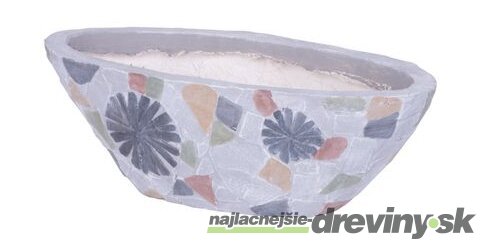 Dekorácia MagicHome, Kvetináč s mozaikou, sivý, široký, keramika, 40,5x19x14 cm