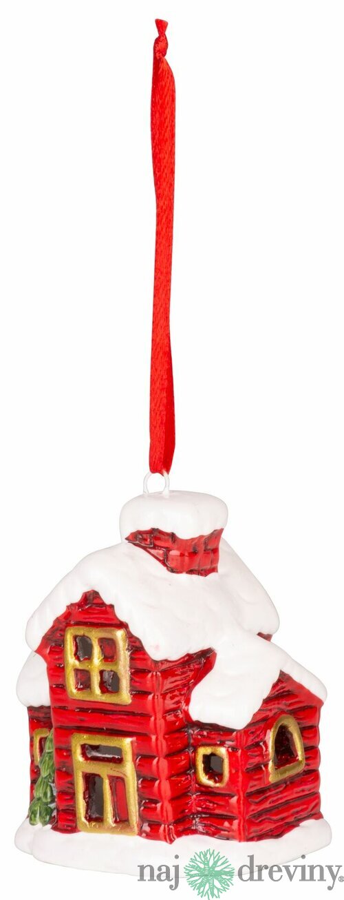 Dekorácia MagicHome Vianoce, Domček, LED, terakota, závesný, 5,5x5x7,2 cm