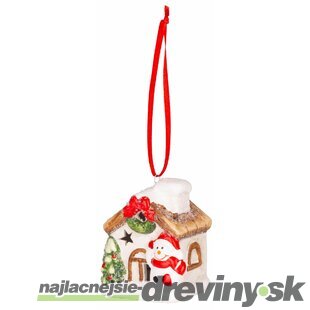 Dekorácia MagicHome Vianoce, Domček so snehuliakom, LED, terakota, závesný, 5,8x5x7 cm
