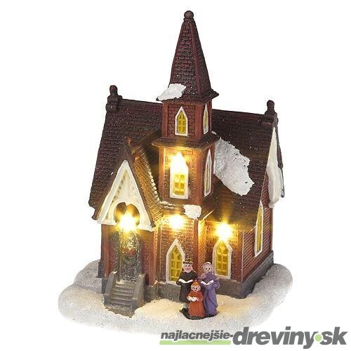 Dekorácia MagicHome Vianoce, Kostol, 4 LED teplá biela, 3xAA, interiér, 12,50x12,30x18 cm