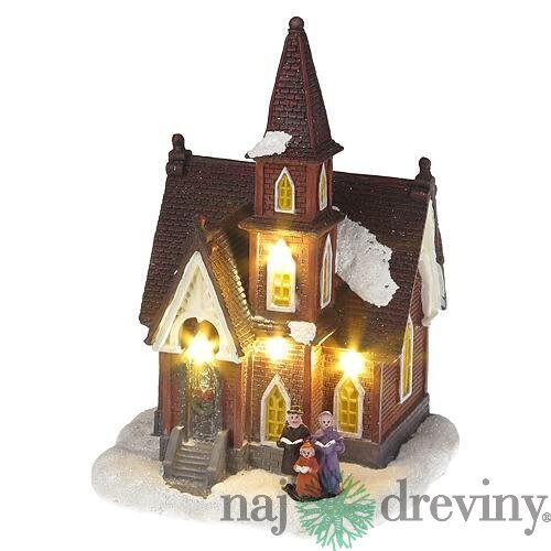 Dekorácia MagicHome Vianoce, Kostol, 4 LED teplá biela, 3xAA, interiér, 12,50x12,30x18 cm