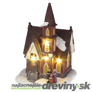 Dekorácia MagicHome Vianoce, Kostol, 4 LED teplá biela, 3xAA, interiér, 12,50x12,30x18 cm
