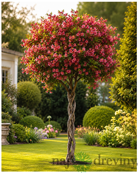 Exkluzívna Vajgela prepletaná na kmienku 80/120cm, v črepníku Weigela Nana Variegata