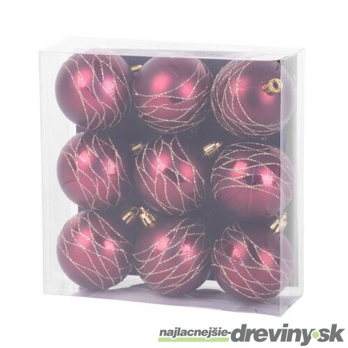 Gule MagicHome Vianoce, 9 ks, bordové, matné, s dekoráciou, na vianočný stromček, 6 cm