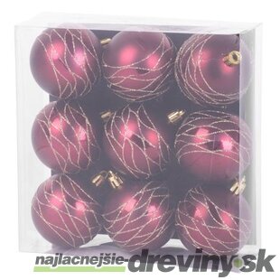 Gule MagicHome Vianoce, 9 ks, bordové, matné, s dekoráciou, na vianočný stromček, 6 cm