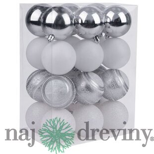 Gule Vianoce, 24 ks, bielo - strieborné, mix, na vianočný stromček, 6 cm