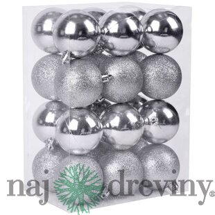 Gule Vianoce, 24 ks, strieborné, mix, na vianočný stromček, 6 cm