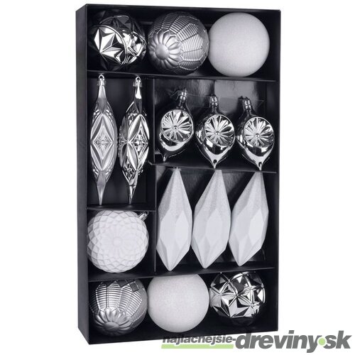 Gule Vianoce, set, 16 ks, bielo - strieborné, na vianočný stromček, 8-15 cm