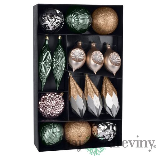Gule Vianoce, set, 16 ks, medeno - zelené, na vianočný stromček, 8-15 cm