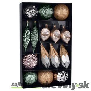Gule Vianoce, set, 16 ks, medeno - zelené, na vianočný stromček, 8-15 cm