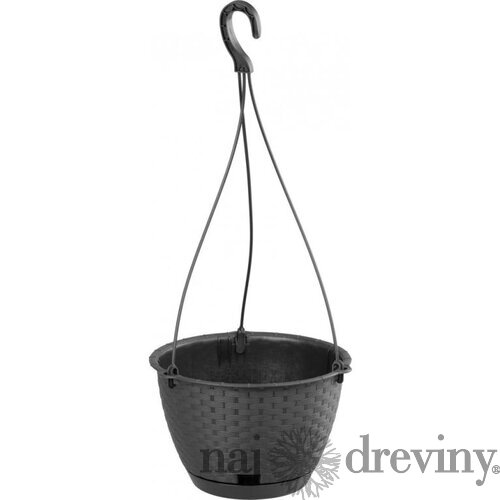 Kvetináč RATOLLA Round W 240, visiaci, antracit, s podložkou, závesný, s vešiakom