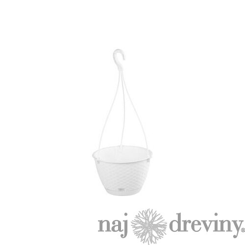 Kvetináč RATOLLA Round W 240, visiaci, biely, s podložkou, závesný, s vešiakom