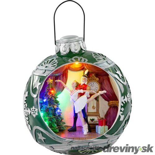 Luxusná vianočná dekorácia, Balet v guli, 7 LED, farebná, s melódiami, 3xAA, interiér, 30,50x26,50x31,