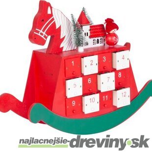 Luxusná vianočná dekorácia, Drevený adventný kalendár - koník, 2x LED, 2xAAA, 34,50x12x28 cm