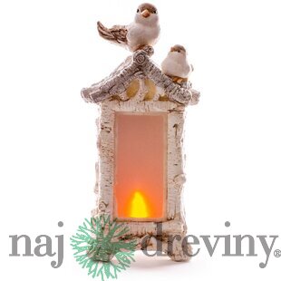 Luxusná vianočná dekorácia, Vtáci na kozube, 12 LED, 3xAAA, keramika, 21x15x44 cm