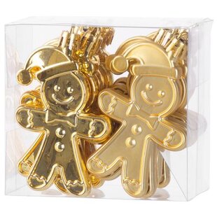 Luxusná vianočná ozdoba, sada, 12 ks, 8 cm, perníkový panáčik, zlatý, na vianočný stromček