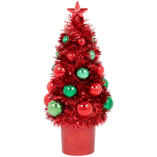 Mini vianočný umelý stromček s ozdobami, Ø 9 × 19 cm, červený