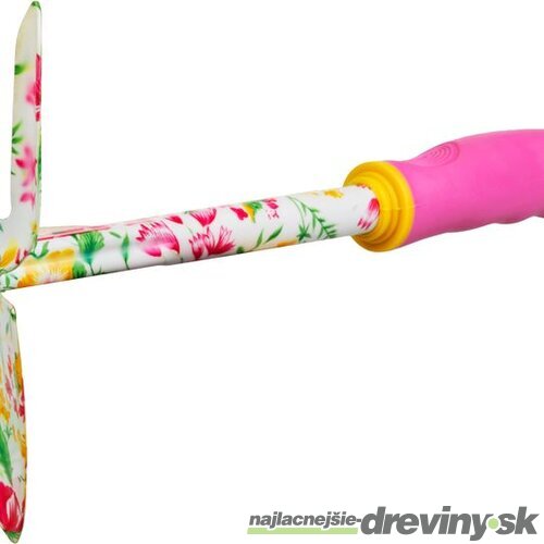 Motyčka Strend Pro, záhradnícka, špicatá, trojzubá, potlač kvetov, ružová, Ladies line