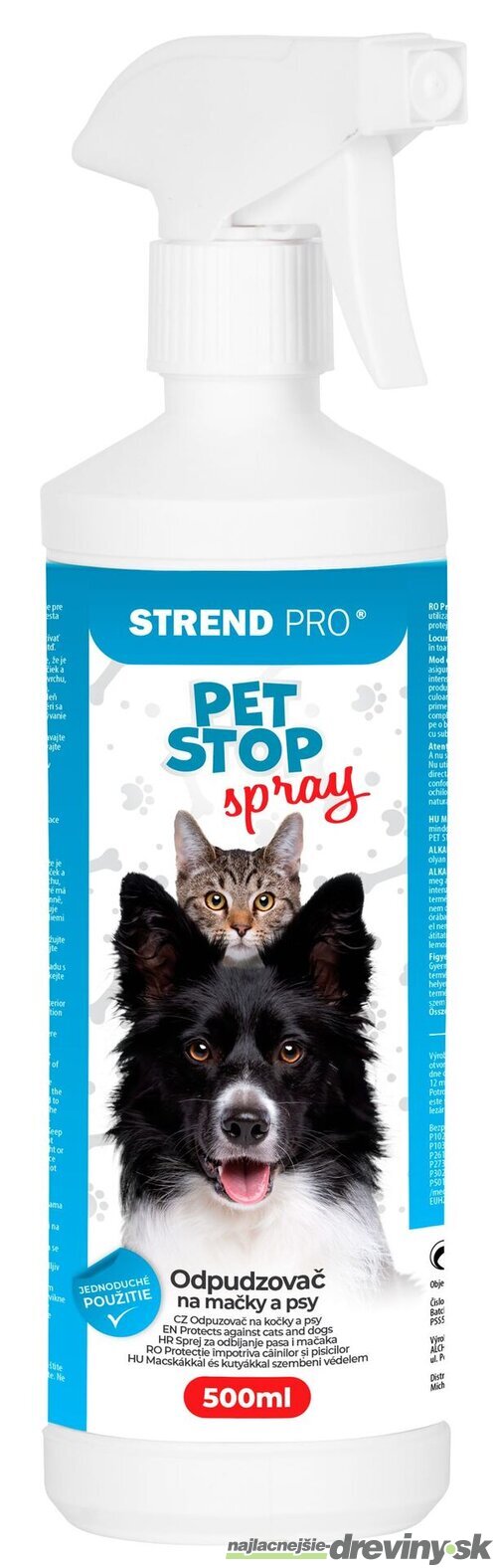 Odpudzovač Strend Pro PET STOP, rozprašovač, 500 ml, prírodný plašič psov, na mačky, na psy, odplašovač