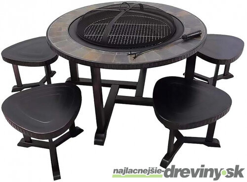 Ohnisko Grill, kovové, 4 stoličky, 105x75 cm