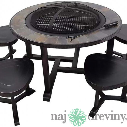 Ohnisko Grill, kovové, 4 stoličky, 105x75 cm