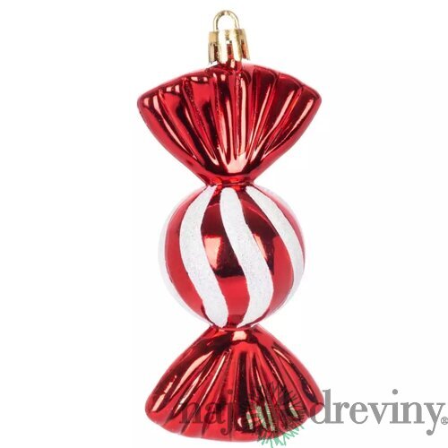 Ozdoba Vianoce, sada, 4 ks, 11,5 cm, cukríky, červené, na vianočný stromček