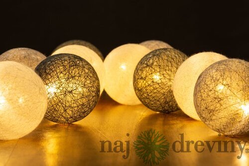Reťaz Cotton Balls 3 shades, 10x LED, PE/bavlna, 2xAA, jednoduché svietenie, osvetlenie, L-1,35 m