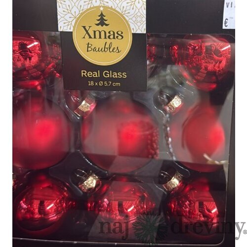 Sklenené vianočné gule - červené (18ks)
