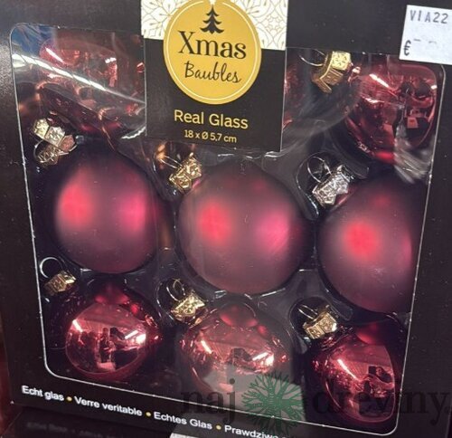 Sklenené vianočné gule - tmavočervené (18ks)