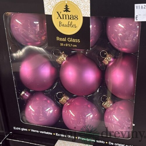 Sklenené vianočné gule - tmavoružové (18ks)