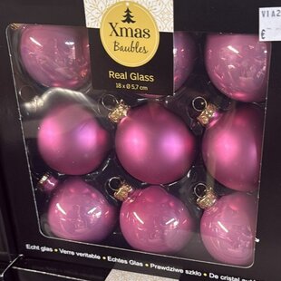 Sklenené vianočné gule - tmavoružové (18ks)