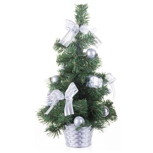 Stromček Vianoce, ozdobený, strieborný, mašľa, 30 cm