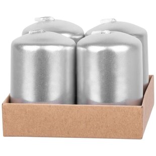 Sviečka MagicHome Vianoce, 4x6 cm, valcová, bal. 4 ks, strieborná