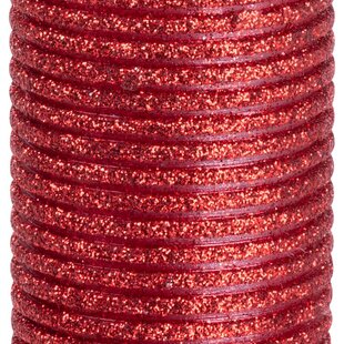 Sviečka MagicHome Vianoce, 5x9,5 cm, valcová, červená, s glitrami