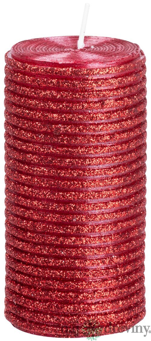 Sviečka MagicHome Vianoce, 5x9,5 cm, valcová, červená, s glitrami
