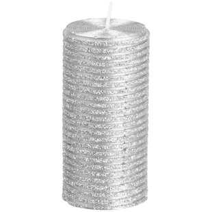 Sviečka MagicHome Vianoce, 5x9,5 cm, valcová, strieborná, s glitrami