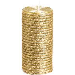 Sviečka MagicHome Vianoce, 5x9,5 cm, valcová, zlatá, s glitrami