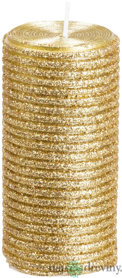 Sviečka MagicHome Vianoce, 5x9,5 cm, valcová, zlatá, s glitrami