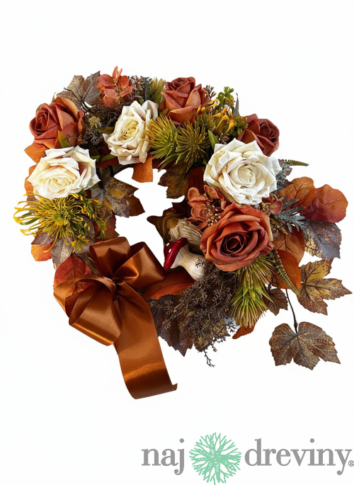Veniec Jesenná spomienka - ružami a hubou