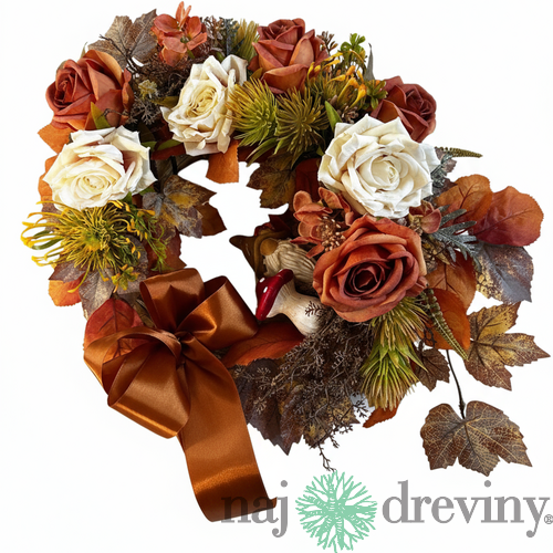 Veniec Jesenná spomienka - ružami a hubou