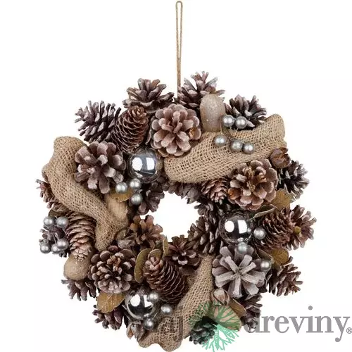 Veniec MagicHome Vianoce, prírodný, krémový, závesný, so stuhou, 30x8 cm