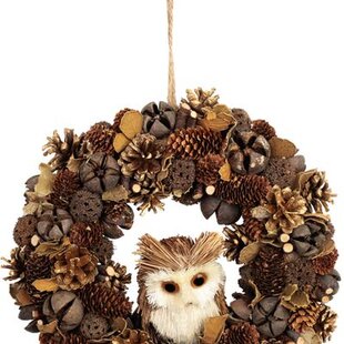 Veniec MagicHome Vianoce, prírodný, závesný, hnedý, so sovou, 30x8 cm