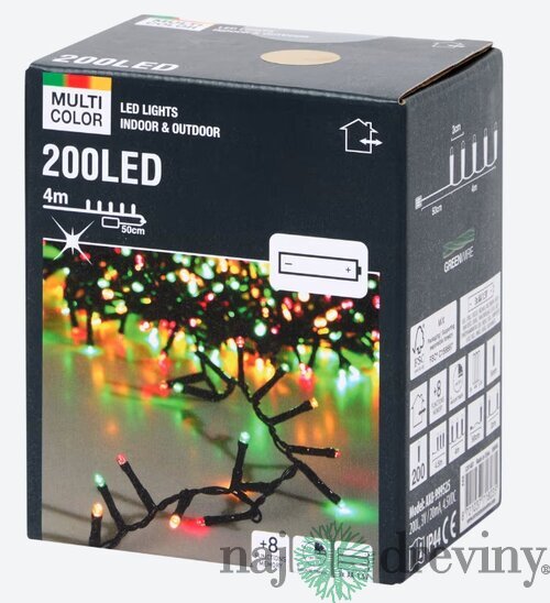 Viacfarebné vianočné osvetlenie (200 LED, 4m)